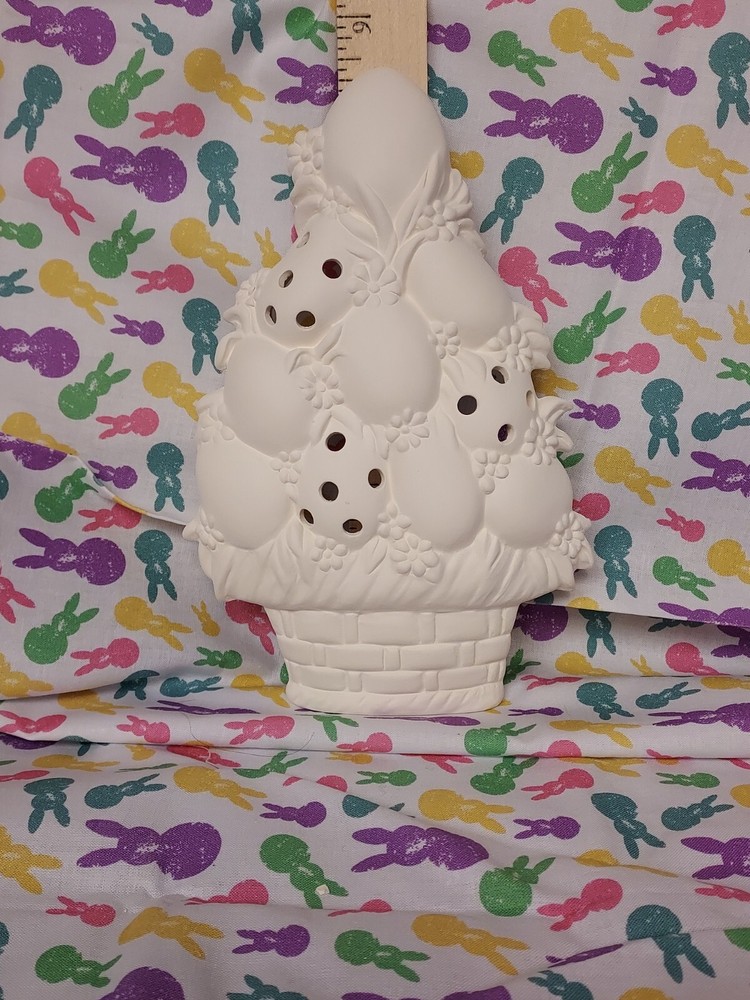Ceramic Bisque ~ Ready to Paint Large~ Marshmallow Bunny with Egg Stack~ Lighted