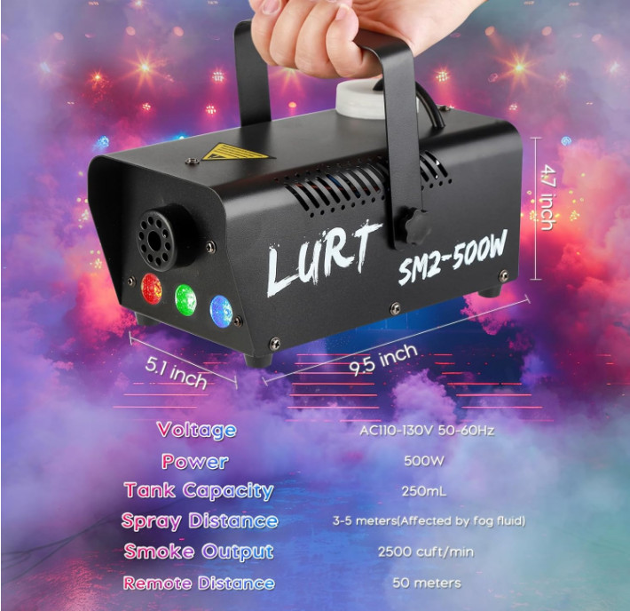 LURT - Fog Machine Machine LED Light 500W Mini Wireless Remote Control - ph1D218