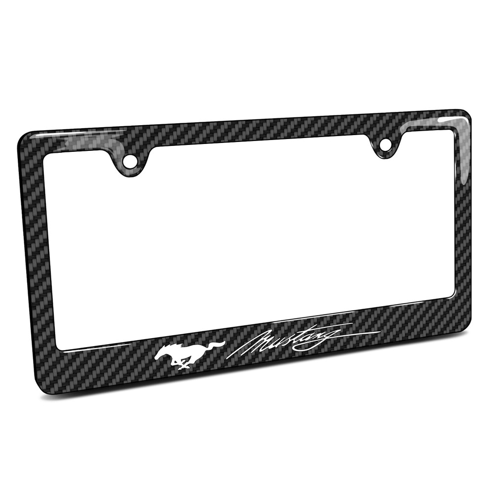 Ford Mustang Script Black Carbon Fiber Look ABS Plastic License Plate Frame