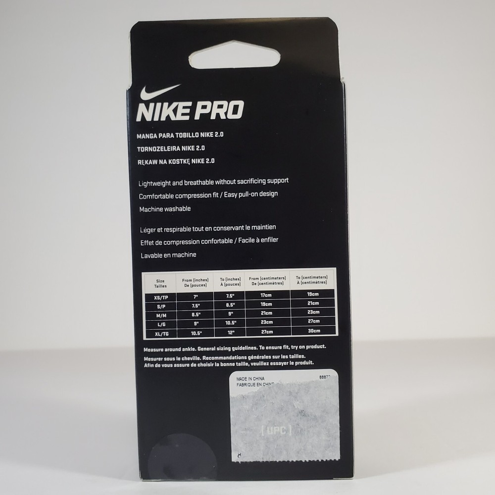Nike Pro Ankle Sleeve 2.0 Pull On Lightweight Compression Fit Support Size M