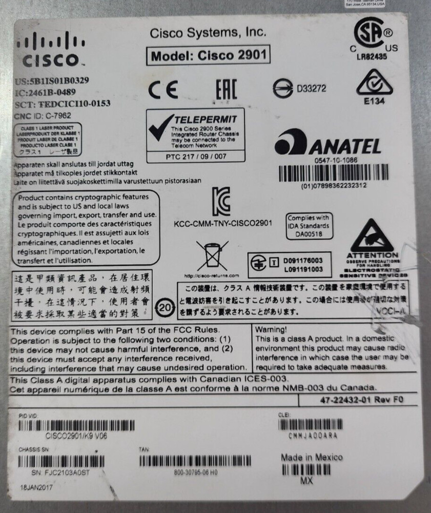 Cisco CISCO2901-SEC/K9 Gigabit Integrated Services Router 2901 Security Bundle