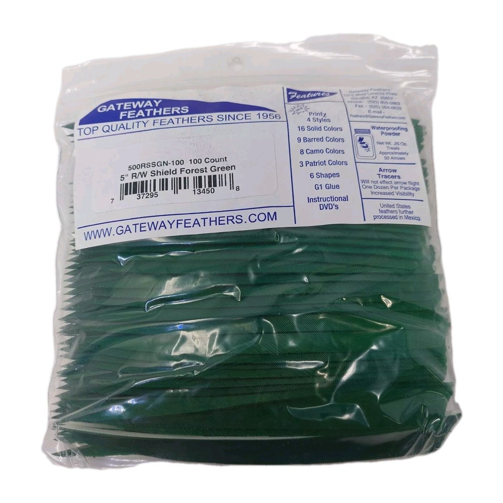 100 Pack Gateway Feathers 5" Right Wing: Shield Forest Green 500RSSGN-100