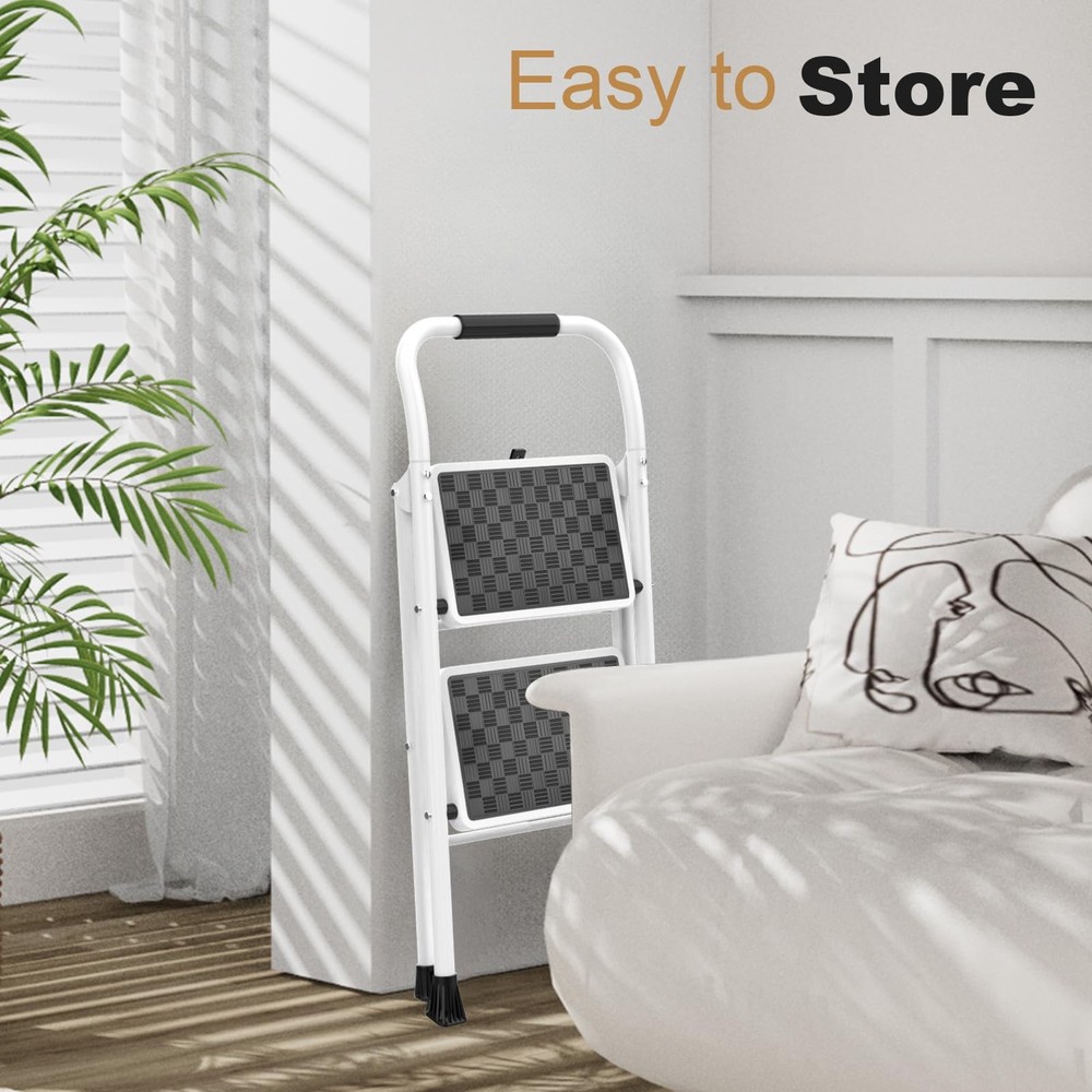 HBTower 2 Step Ladder,2 Stool for Adults Folding 2-Step, White