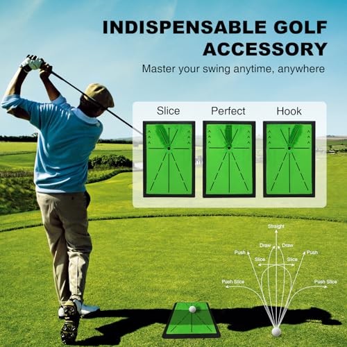 Golf Hitting Mat for Swing Path Feedback, 3-in-1 Golf Practice Mat Indoor