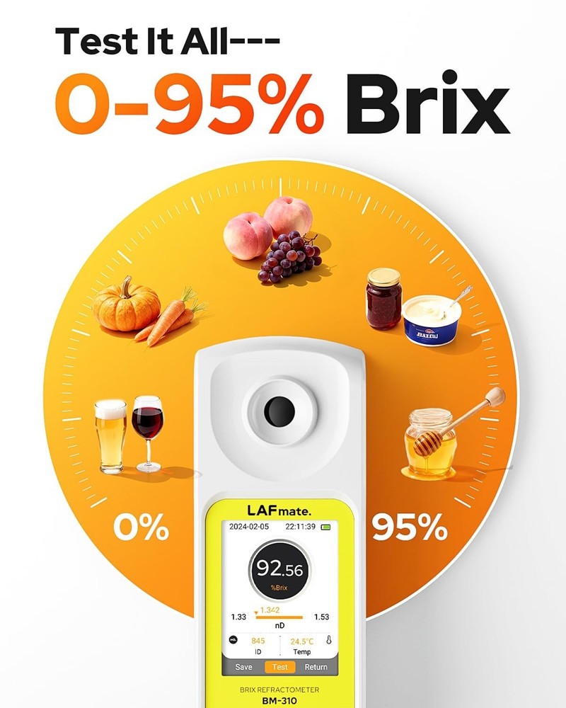 Rechargeable Refractometer with Automatic Temperature Compensation for Samples