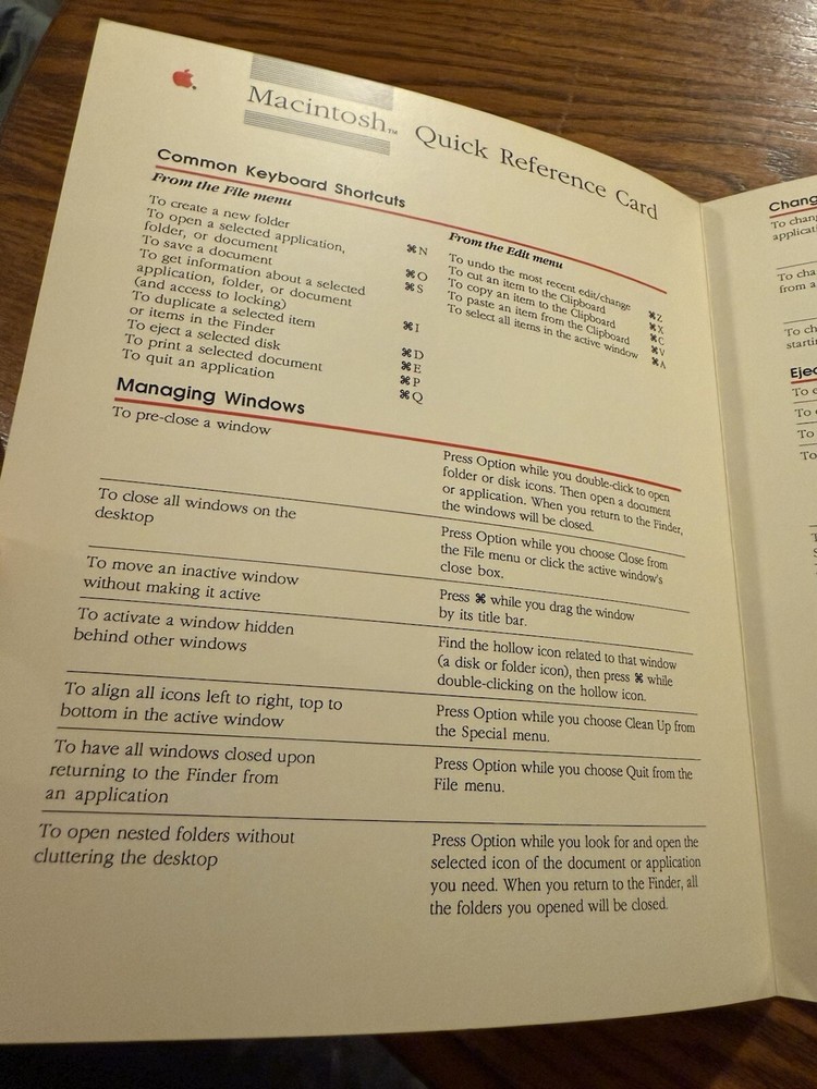 VINTAGE APPLE MACINTOSH 1987 QUICK REFERENCE CARD, 030-3180-A