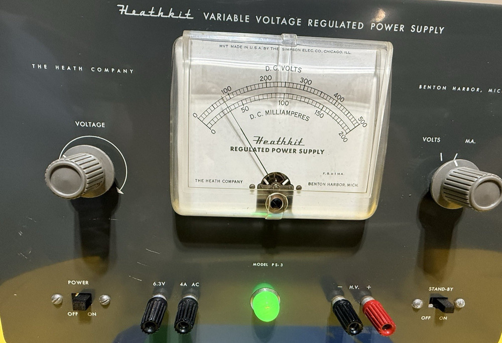 Vintage Heathkit Model PS-3 Variable Voltage Regulated Power Supply Bench Tested