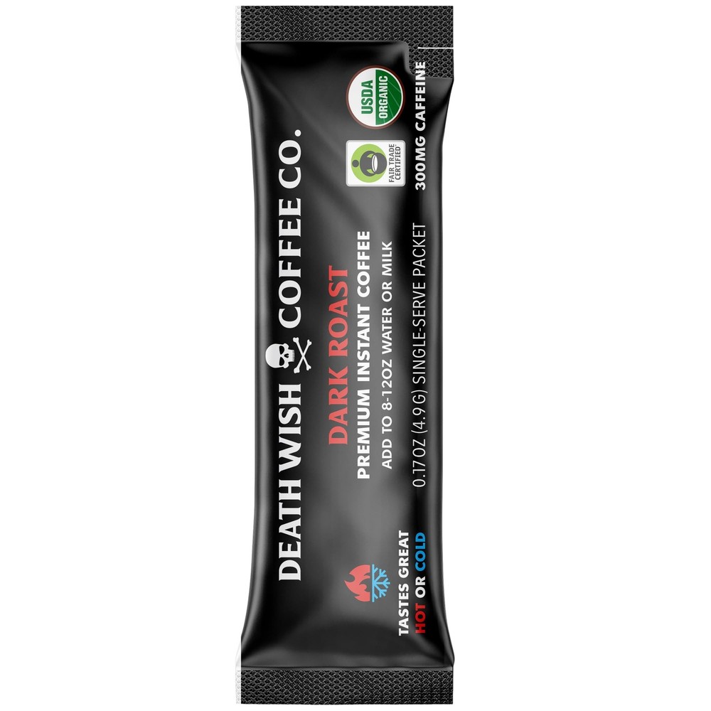 Death Wish Coffee Instant Dark Roast Packets, 64 Count (8 per Pack)