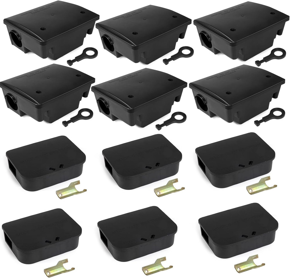 12 Pack Key–Required Rat Bait Stations & Mouse Bait Stations – 6 Large & 6 Compa