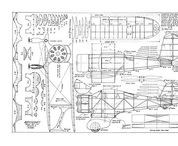 Beechcraft Rubber Biplane 25" WS RC Model Airplane Plans Templates PDF on USB