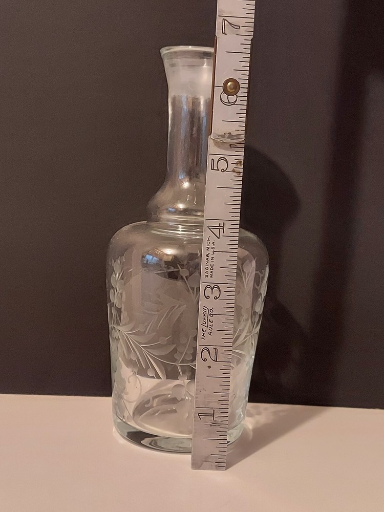 Etched Clear Glass Bottle Marked Murano