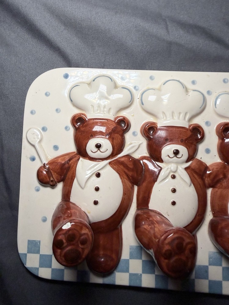 Vintage Ceramic Teddy Bear Chef Wall Hooks / Key Holder – 3 Hook