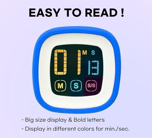 Digital Kitchen Timer, Countdown, Countup, Protective Rubber case, Sky Blue