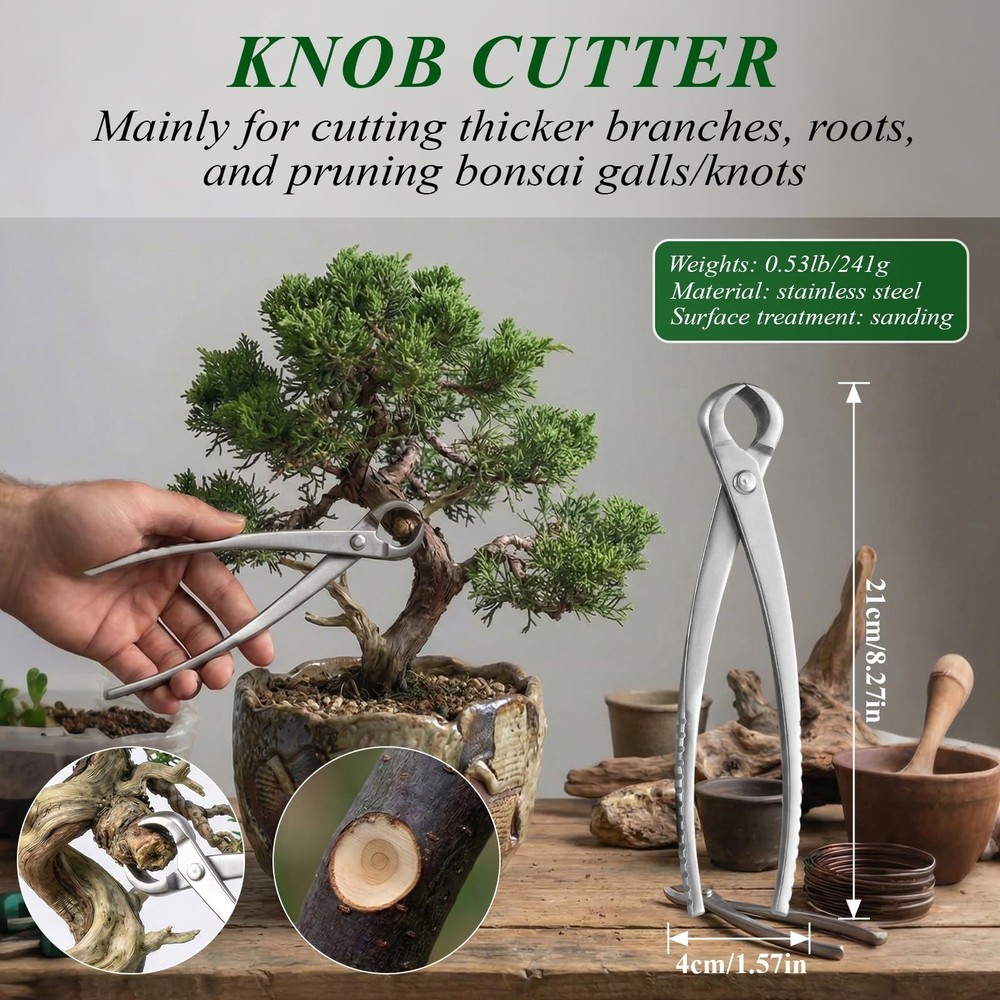 Bonsai Tools Set, 3-Piece Bonsai Tree Tools – Includes Knob Cutter, Concave C...