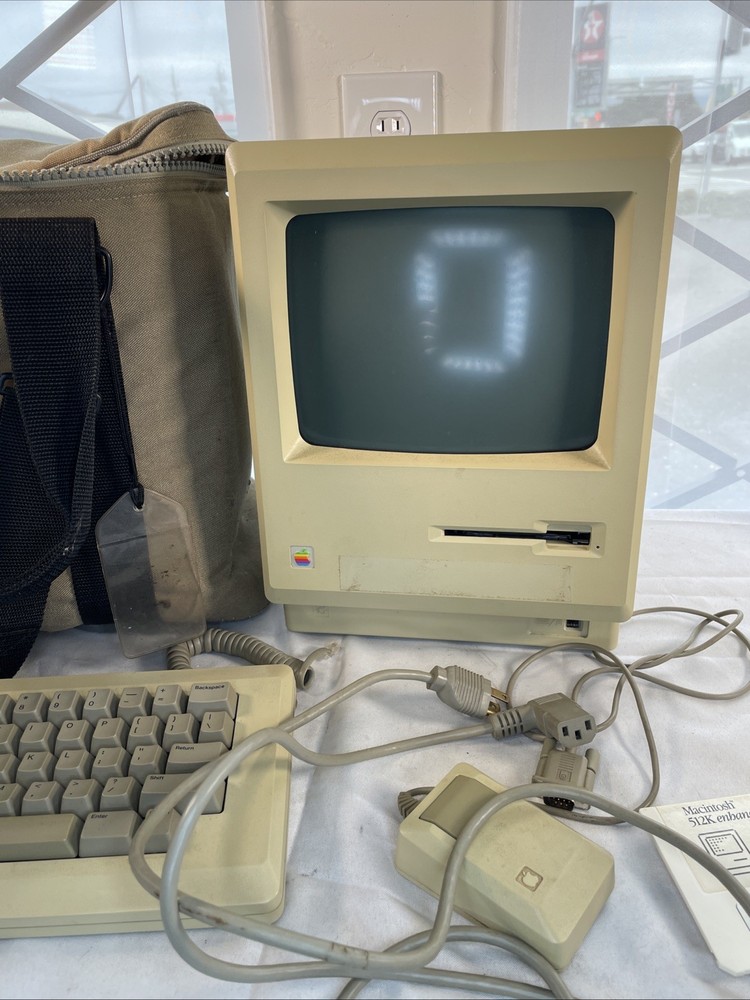 Apple Macintosh 512K Vintage Computer With Original Keyboard, Mouse, & Carry Bag