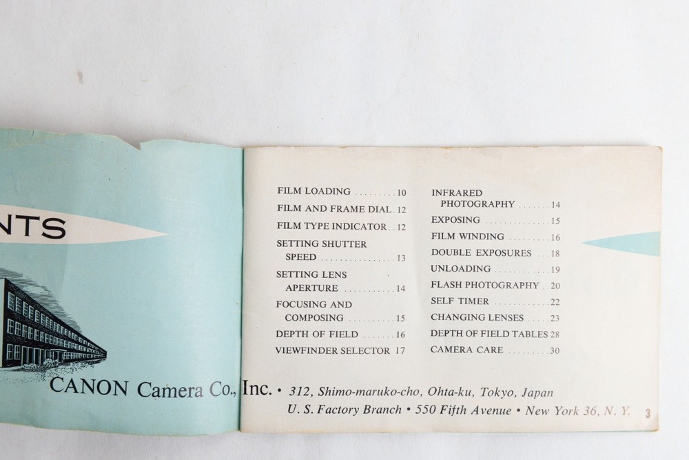 Canon model V Rangefinder instruction book