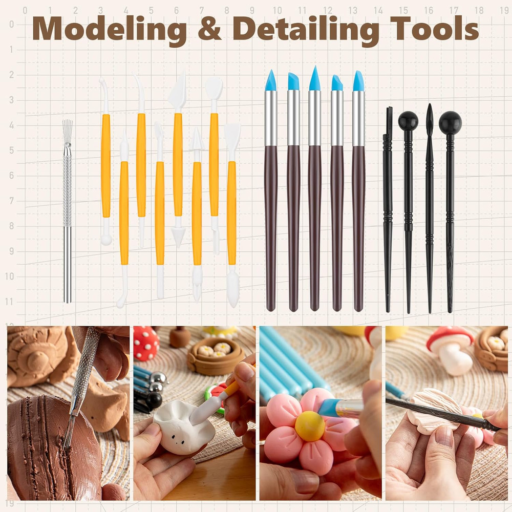 47pc Clay Sculpting Tools Kit Pottery Carving Modeling Set with Case
