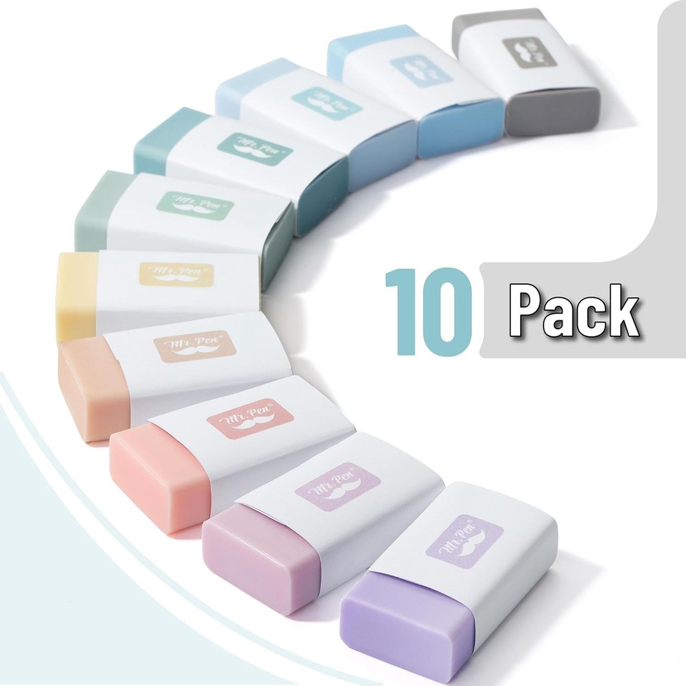 Mr. Pen- Erasers, 10 Pack, Pencil Eraser, Muted 10 Morandi