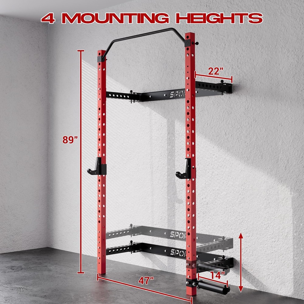 Foldable Squat Rack 1000 LBS Space-Saving with Pull Up Bar & J Hook & Landmine