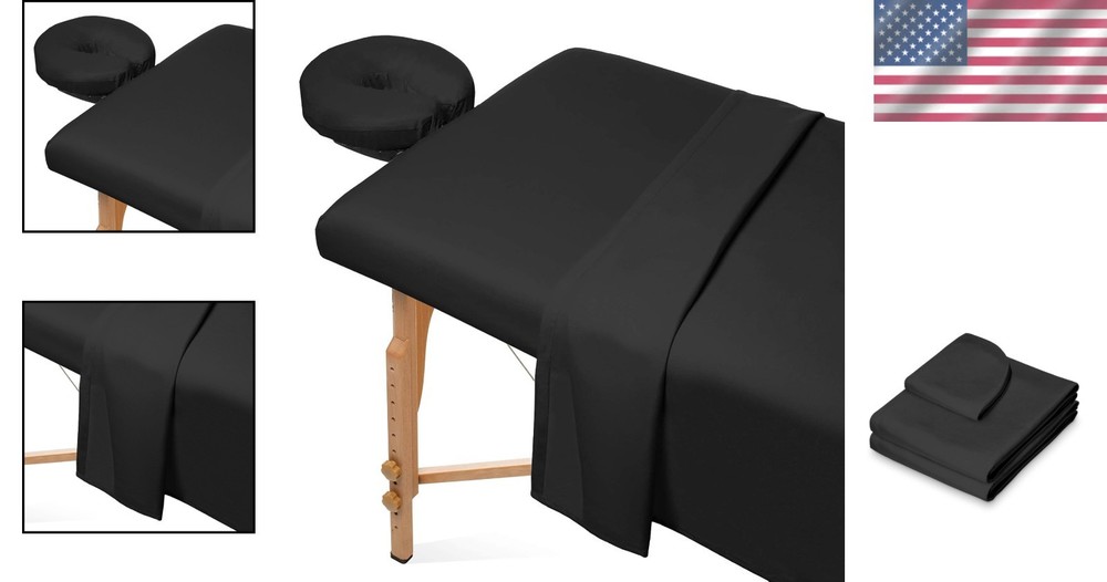 3-Piece Microfiber Massage Table Sheet Set - Breathable & Durable Black Cover
