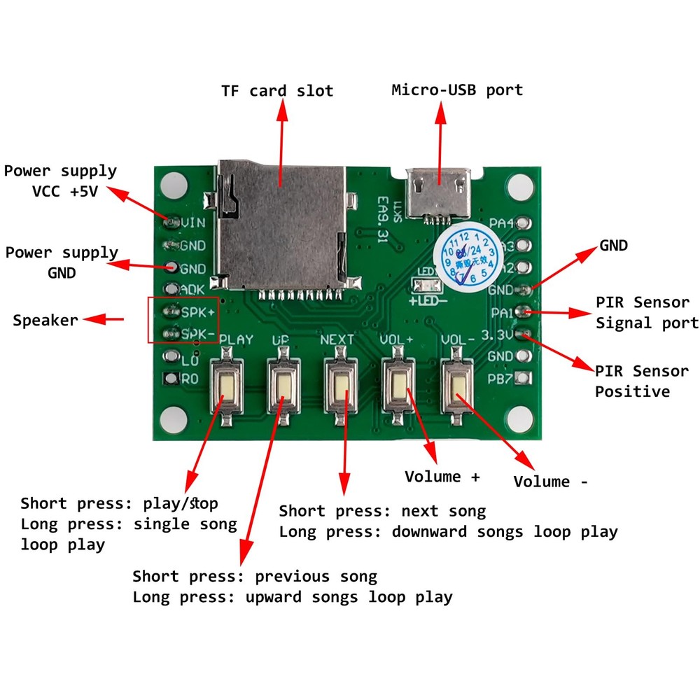 DIY Voice Recording Module MP3 Playback PIR Infrared Sensor Speaker USB 1 PCS