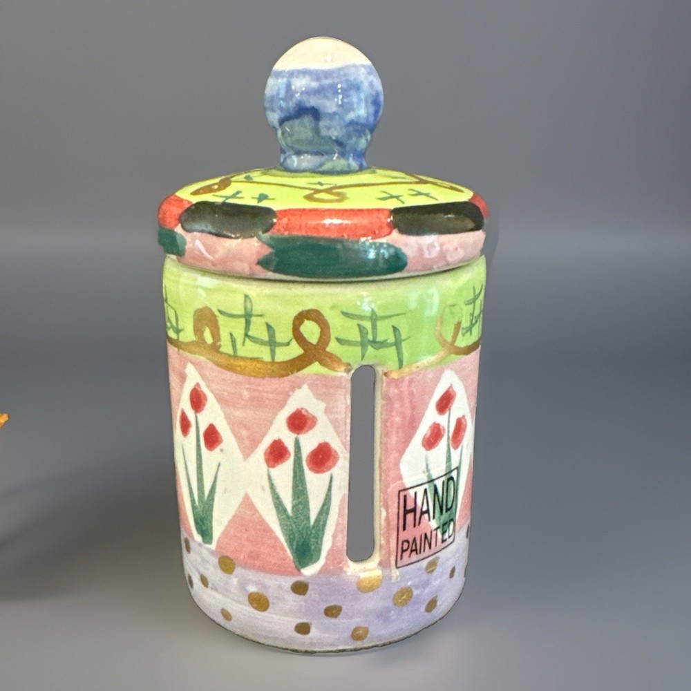 Ceramic Stamp Roll Dispenser Holder Hand Painted Floral New 3”