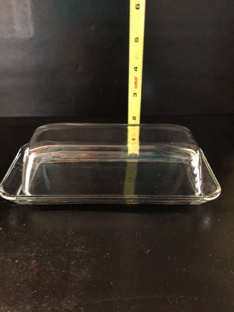 Clear Glass Butter Dish with Lid Rectangular Classic Covered