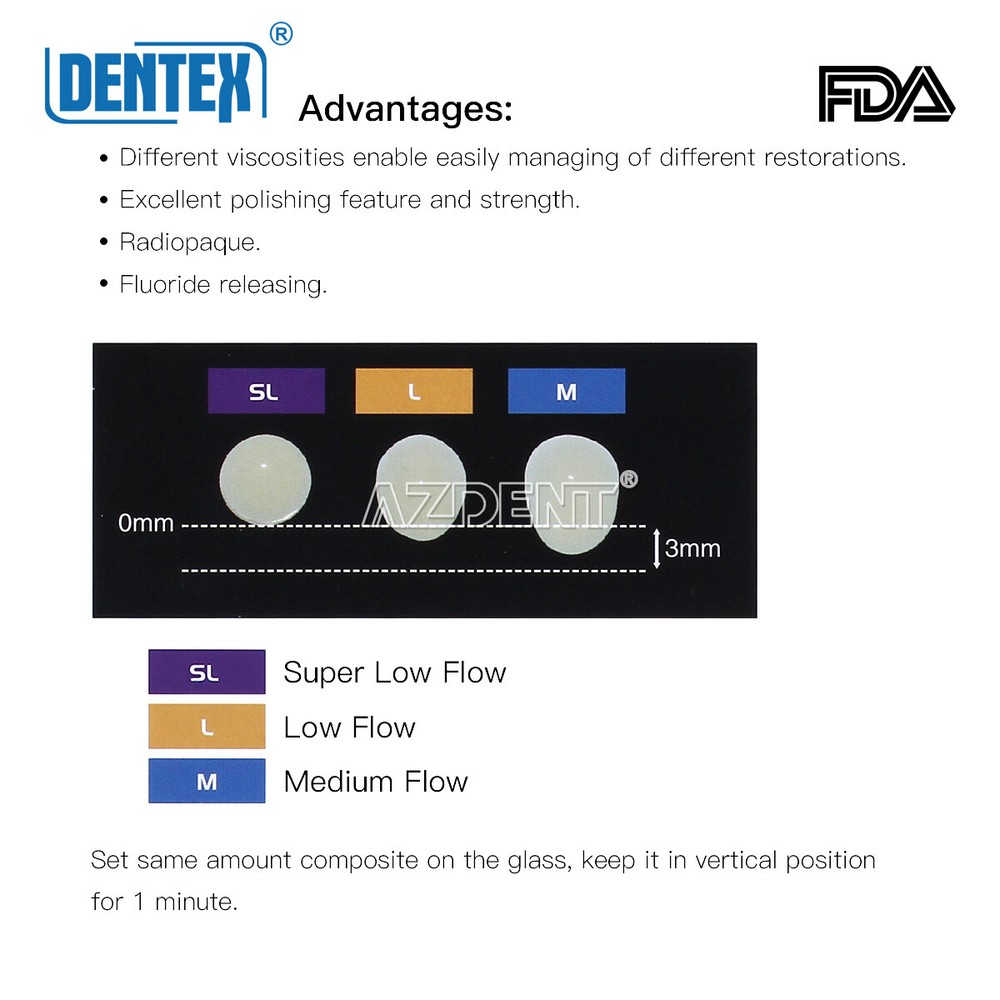 Dental DENTEX Flowable Medium Flow Light Cure Composite Shade A1 DX Flow
