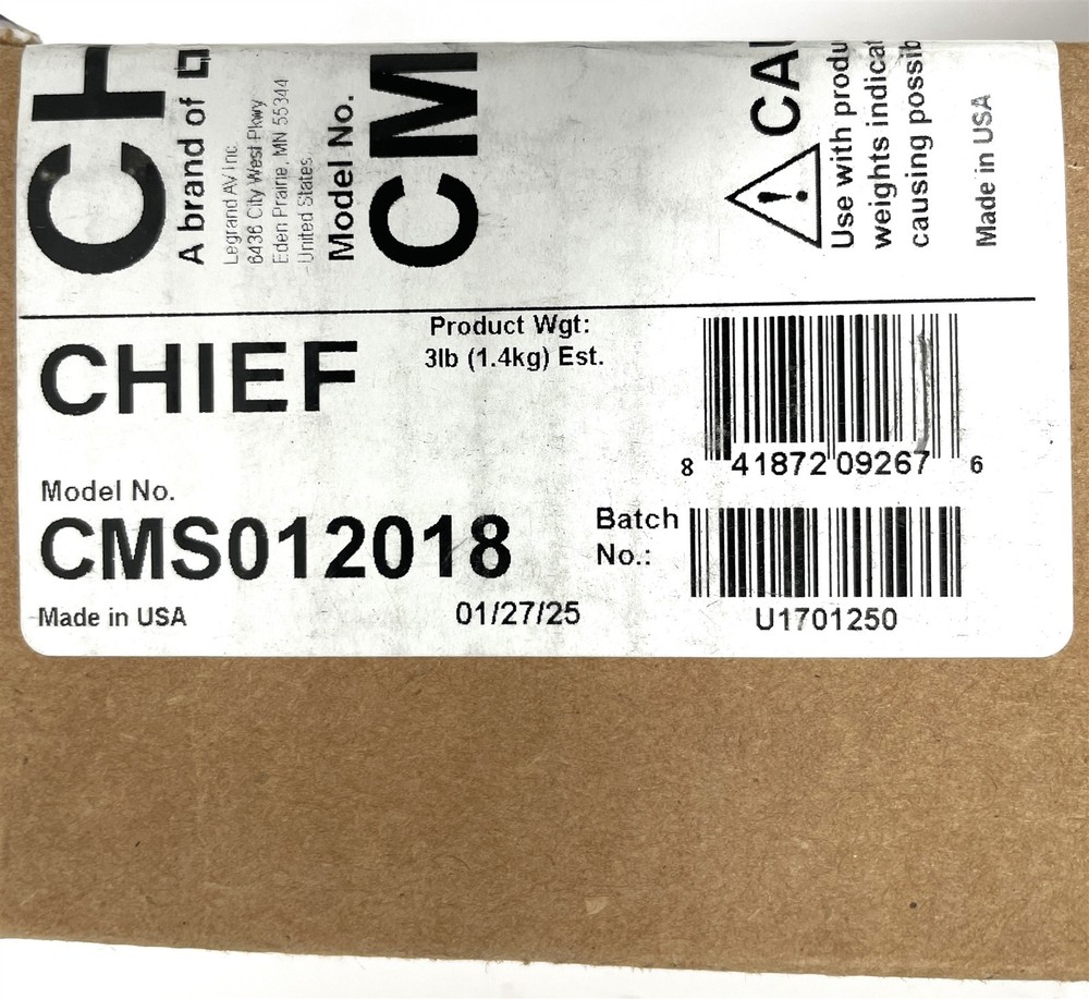 Open Box Chief CMS012018 12-18 Inch Adjustable Extension Column Black