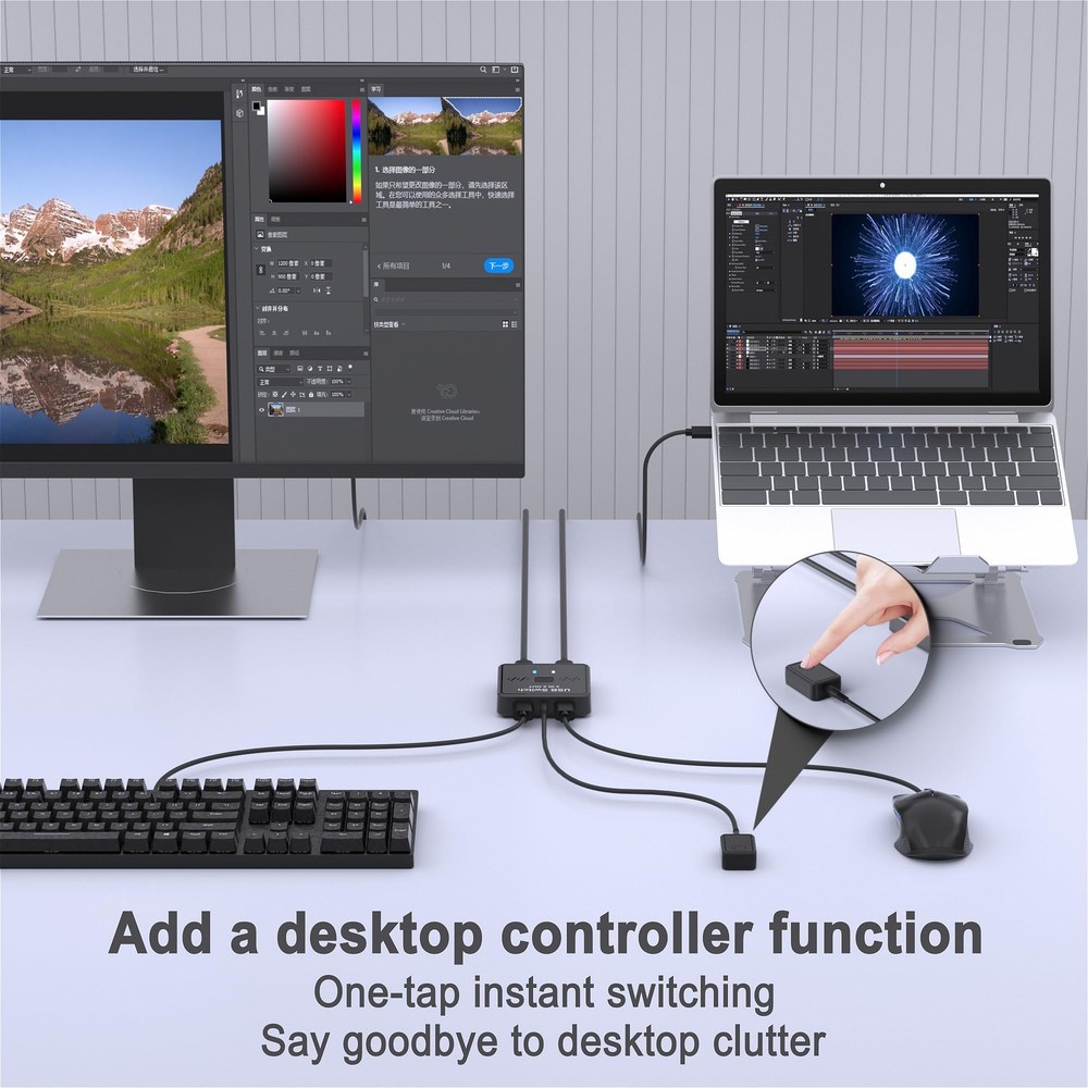 USB Switch 2 in 2 Out for Sharing Keyboard and Mouse Between Two Computers, A...