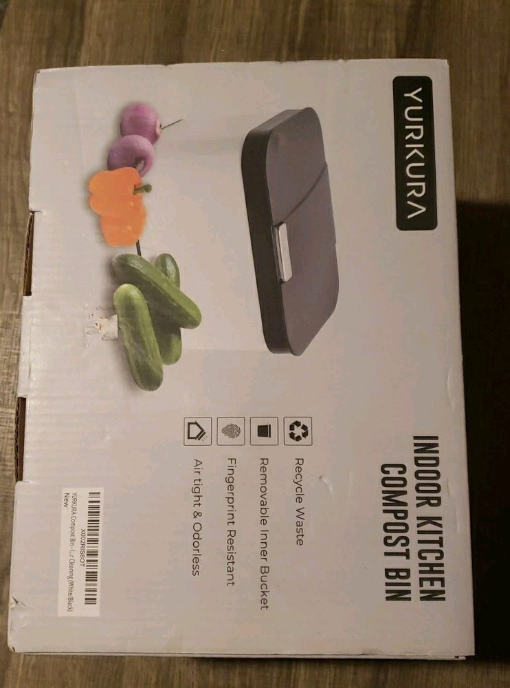 Yurkura Contertop Indoor Kitchen Hinged Compost Bin New Open Box