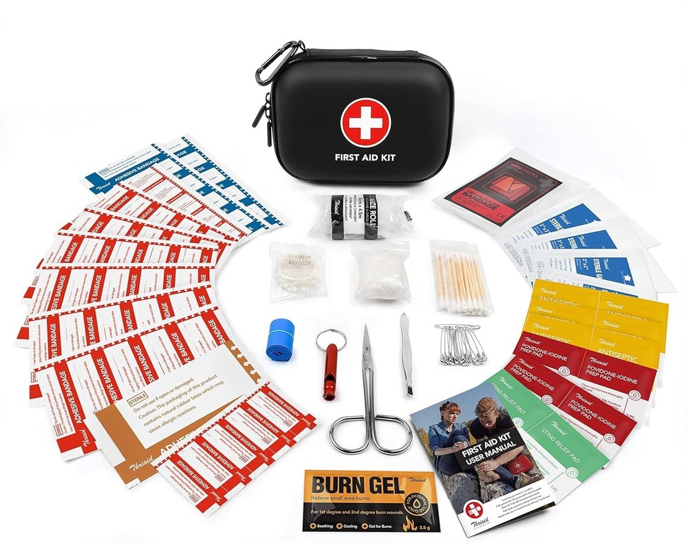 Mini First Aid Kit, 100 Pieces Water-Resistant Hard Shell Small Case - Perfec...