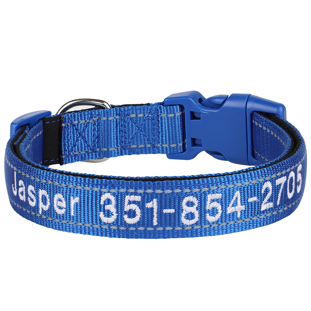 Embroidered Personalized Dog Collar Reflective Nylon Soft Padded Custom Name ID