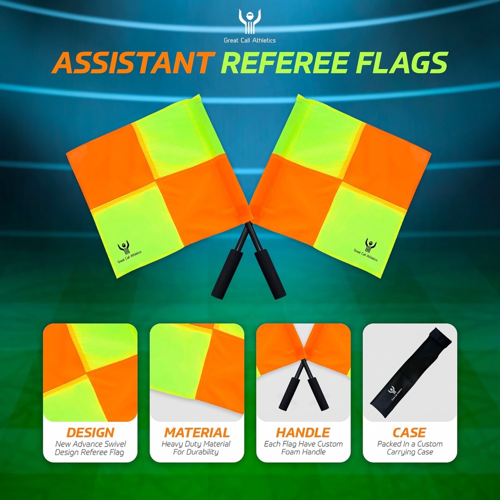Great Call | Soccer Referee Flag Pro Set Assistant Linesman Yellow Orange Flags
