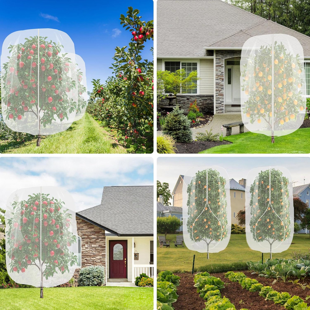 3 Pack Fruit Tree Netting 2.62x3.28Ft with Zipper & Drawstring for Garden Use