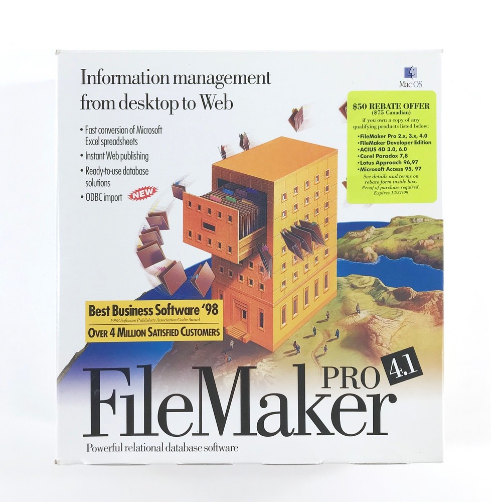 Filemaker Pro 4.1 Software For Mac • Database • Complete in Box w/Serial Numbers