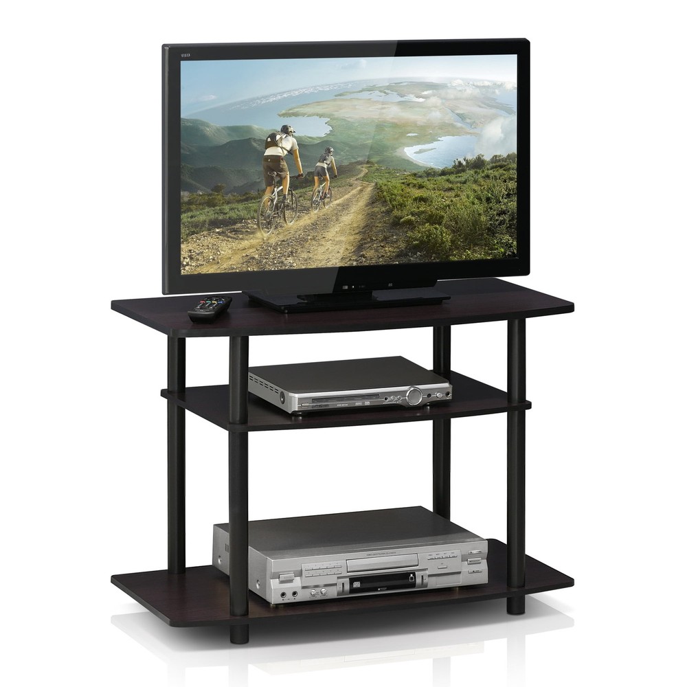 Modern Home Decor No Tools 3-Tier TV Stand Dark Walnut W/ Durable & Space-Saving