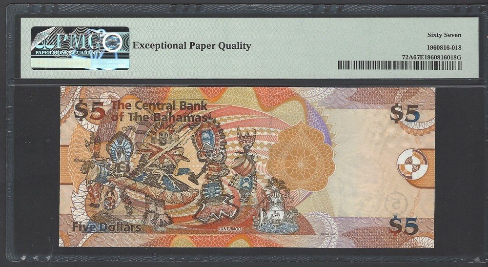 Bahamas 5 Dollars 2013 P72A Uncirculated Graded 67