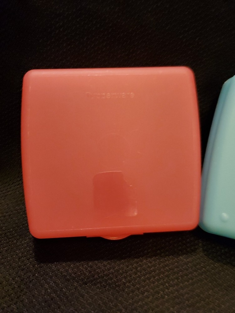 Tupperware Sandwich Keeper Container Hinged 1 Pink and 1 Blue Square