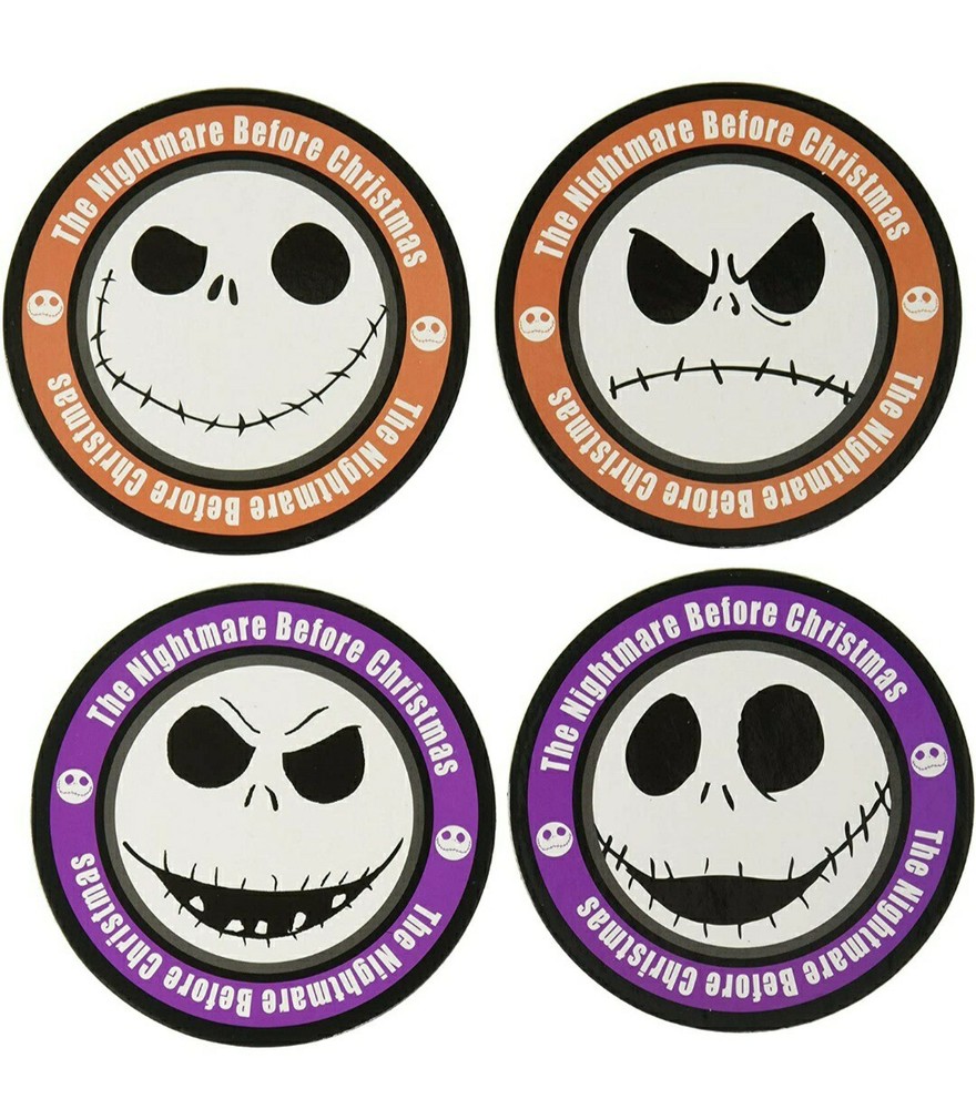 4 pk Nightmare Before Christmas Coasters White