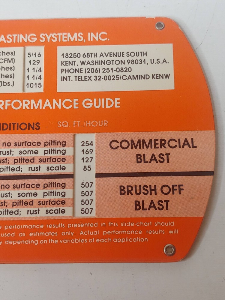 Complete Abrasive Blasting System Abrasive Blasting Performance Guide Slide Rule