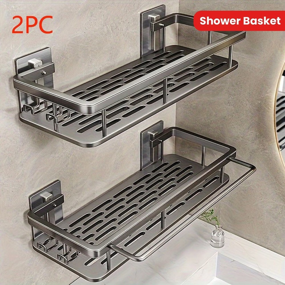 Two-Tier Rust-Resistant Wall-Mounted Shower Basket Set