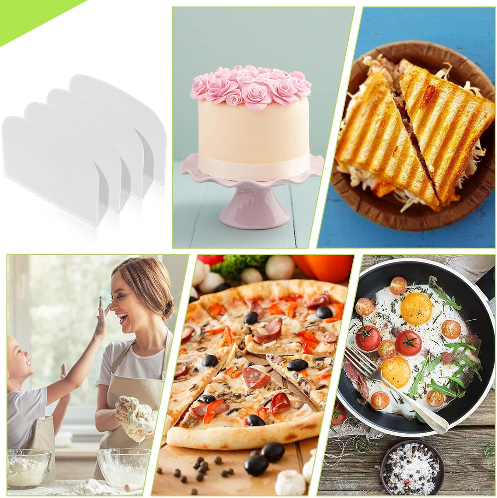 Queekay 4 Pcs Plastic Dough Scraper Flexible Dough Cutter Bench Scraper for Baki