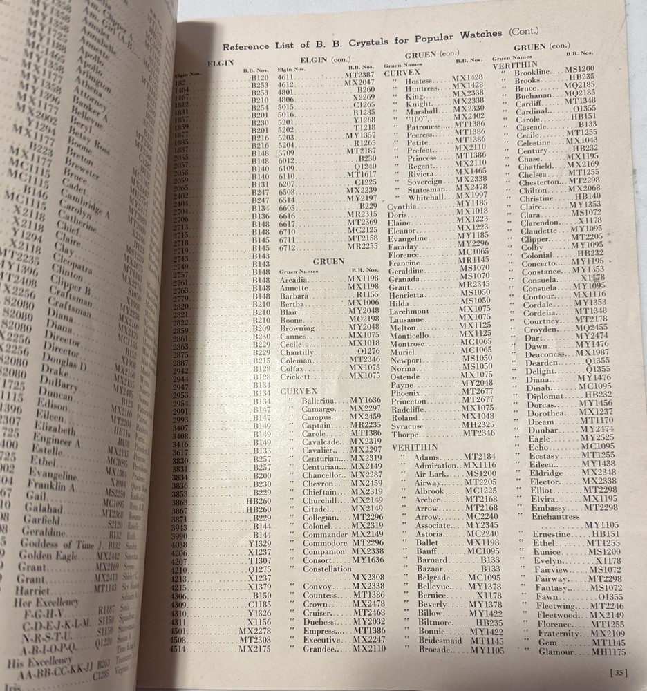 Vintage 1948 BB Watch Crystal Catalog Reference Guide Excellent Condition