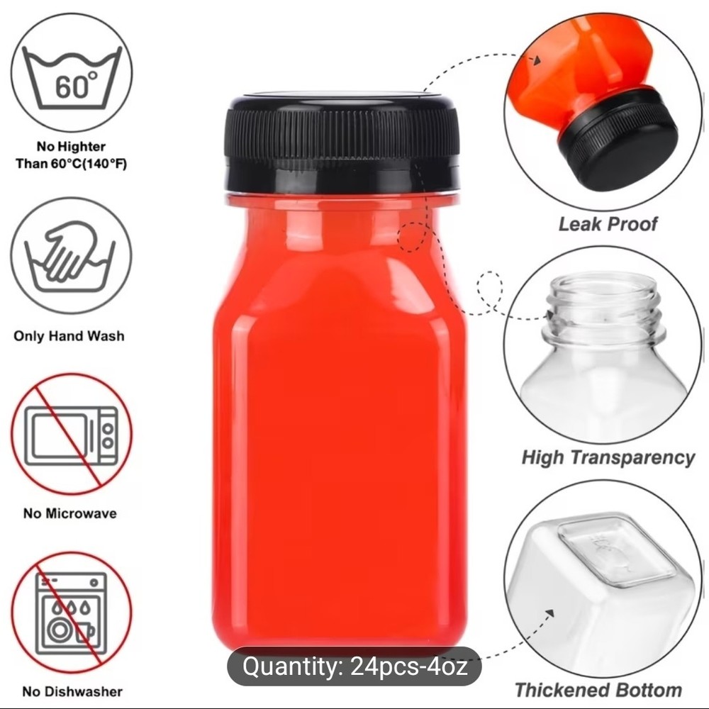 24pcs 4oz Mini Plastic Juice Bottles With Caps