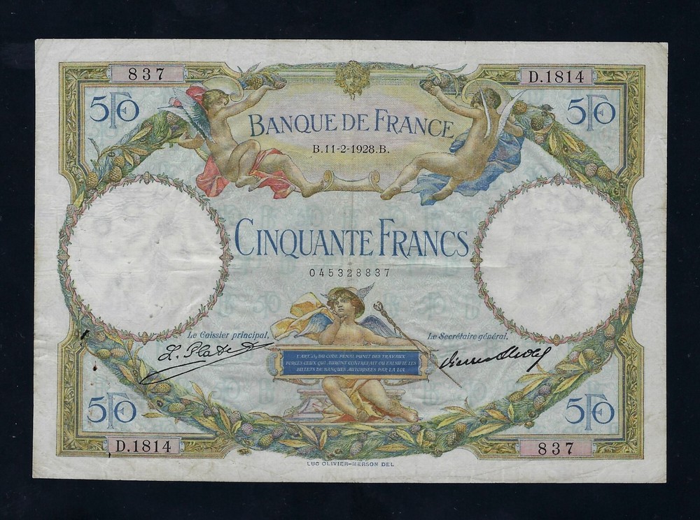 France 50 Francs 1928 P-77 VF