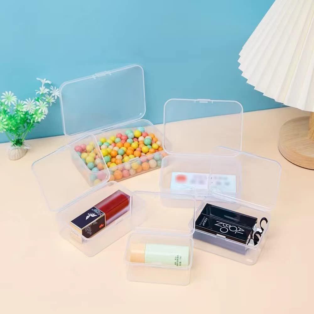 4-Pack Rectangular Plastic Storage Containers Box with Hinged Lid for Beads and