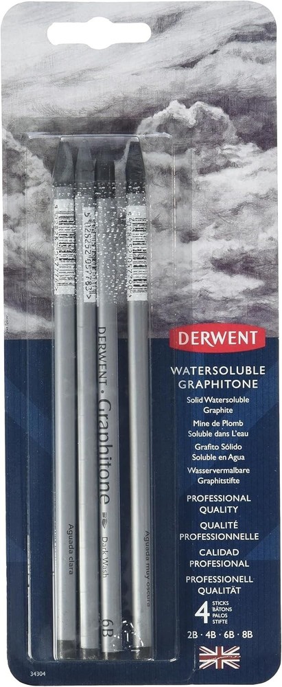 NEW Derwent Water Soluble Graphitone Graphite Pencil Assorted Pack 4
