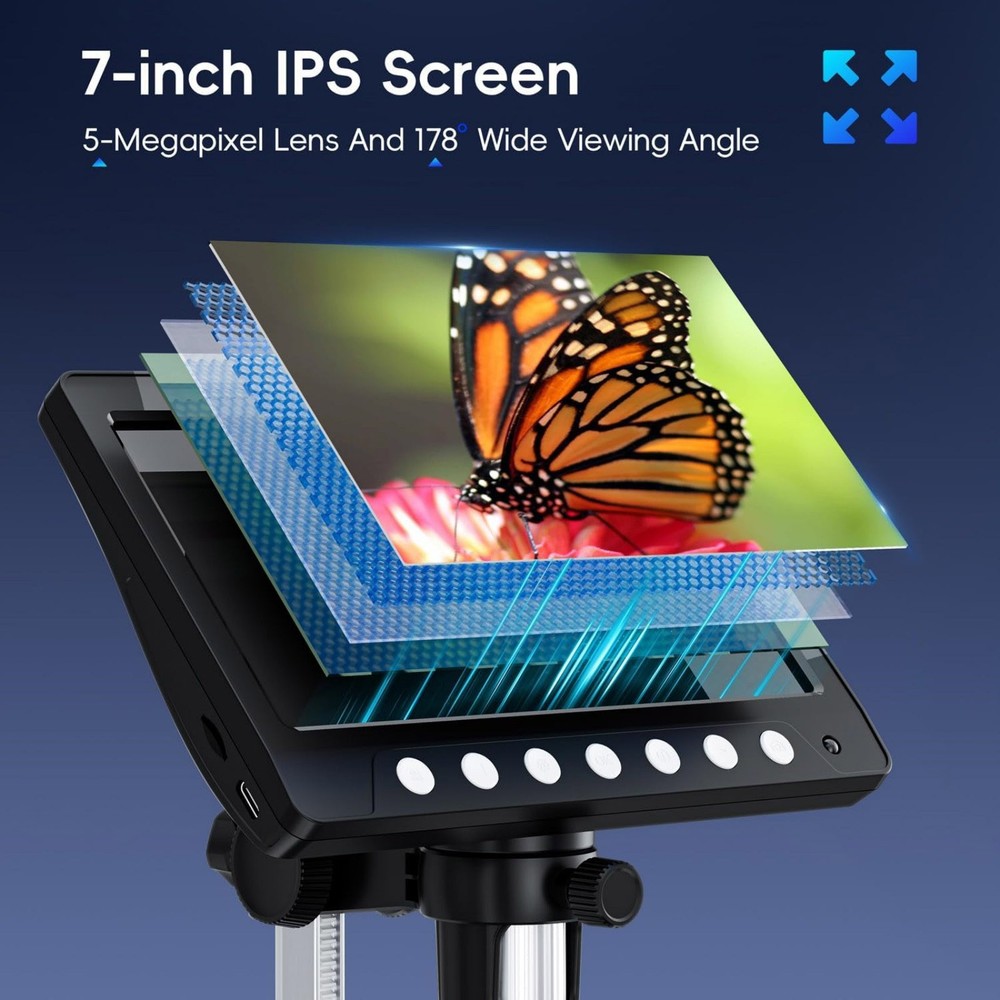 7 "IPS Screen Digital Microscope 1200X 1080P Video Focusing Camera Microscope