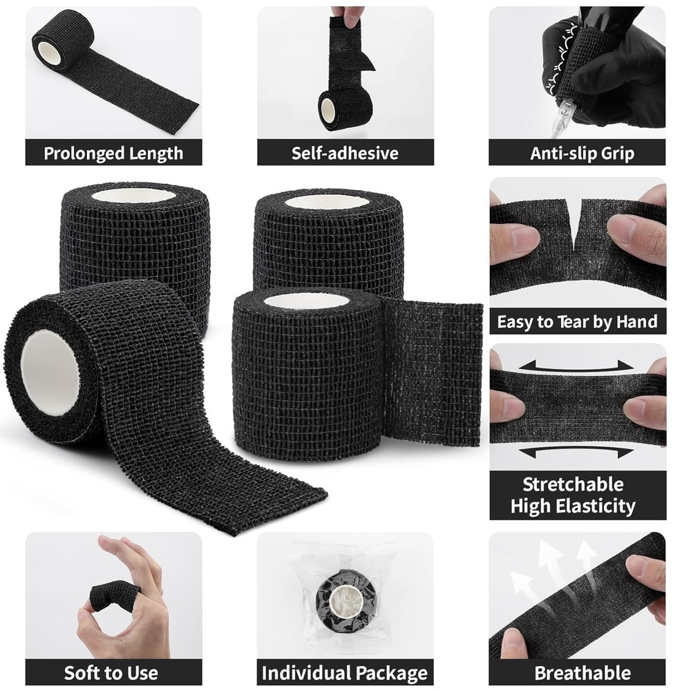 200Pcs Black Tattoo Machine Covers with Self-adhesive 200pcs+4pcs,